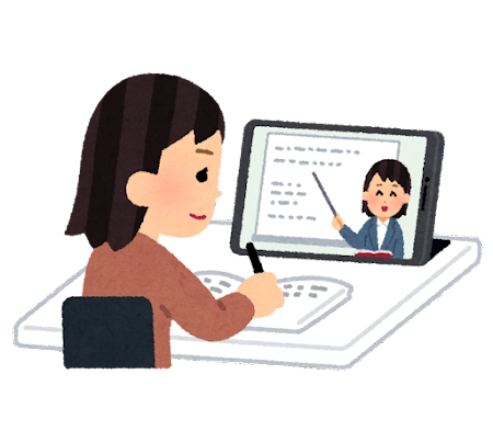 タブレットで勉強している女性