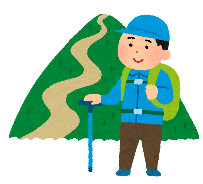 山登る前の男性イラストと登山道