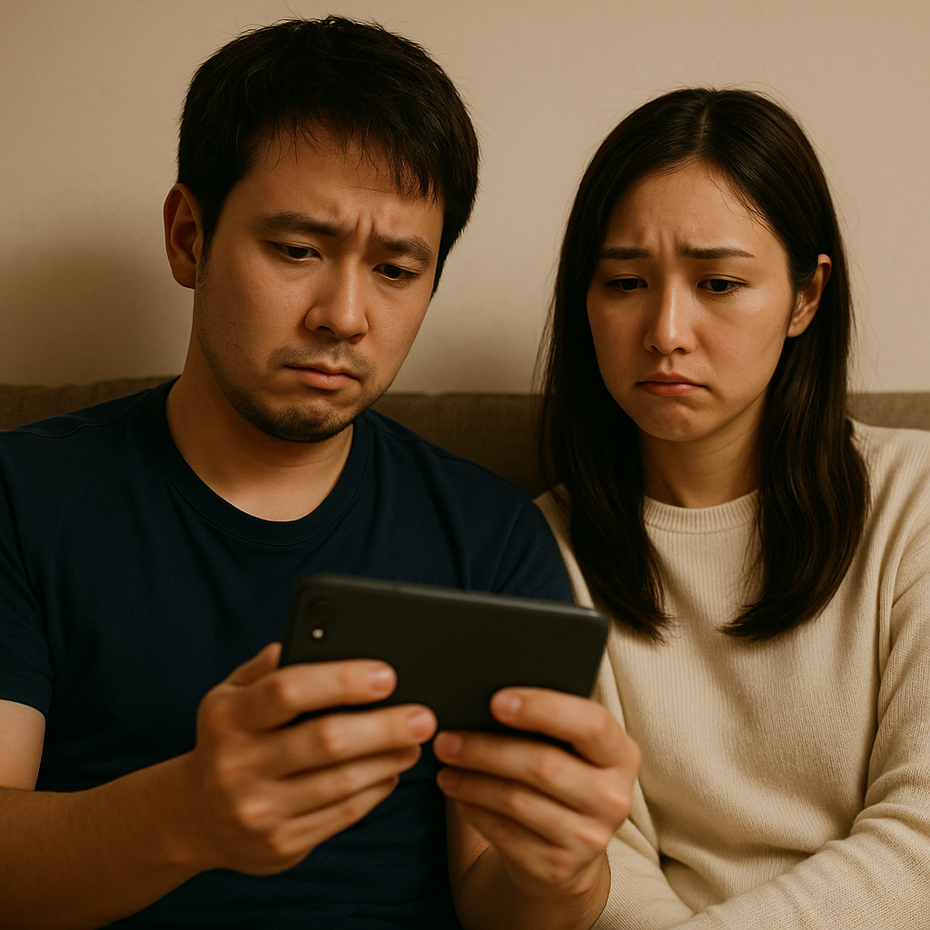 YouTubeみて残念な表情している男女