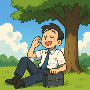 日陰で休む営業マンイラスト