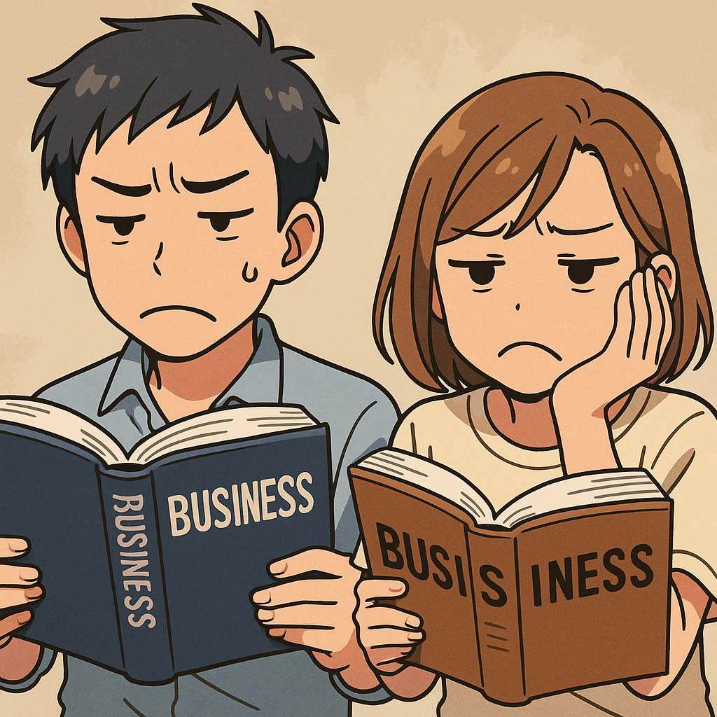 厚い本にうんざりの男女